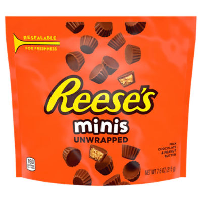 REESE'S Minis Unwrapped Milk Chocolate Peanut Butter Cups, Candy Bag, 7.6 oz