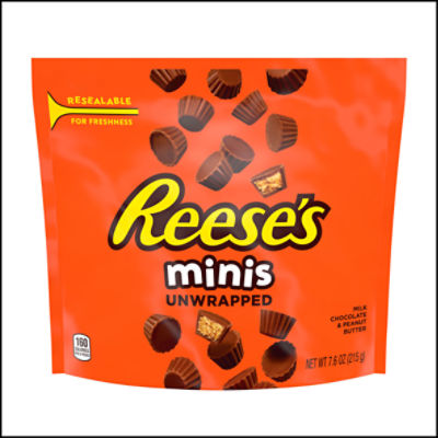 REESE'S Minis Milk Chocolate Unwrapped Peanut Butter Cups, Candy Bag, 7.6 oz