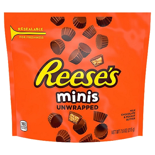 REESE'S Minis Unwrapped Milk Chocolate Peanut Butter Cups, Candy Bag, 7.6 oz