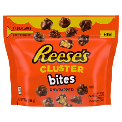 REESE'S Peanut Butter, Caramel and Peanuts Unwrapped Cluster Bites, Candy Bag, 7 oz