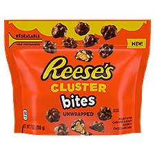 REESE'S Peanut Butter, Caramel and Peanuts Unwrapped Cluster Bites, Candy Bag, 7 oz, 7 Ounce