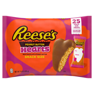 Reese's Milk Chocolate & Peanut Butter Hearts Candy Snack Size, 25 count, 15 oz