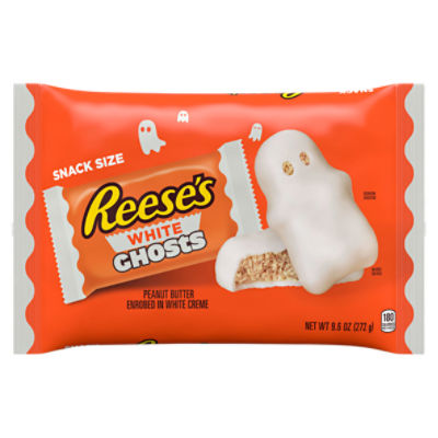 REESE'S White Creme Snack Size Peanut Butter Ghosts, Halloween Candy Bag, 9.6 oz