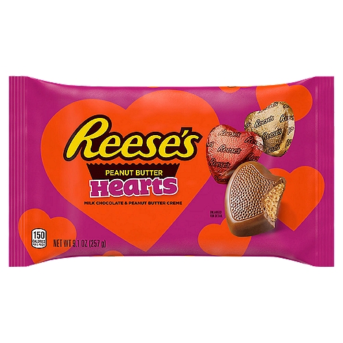 REESE'S Milk Chocolate Peanut Butter Creme Hearts, Valentine's Day Candy Bag, 9.1 oz