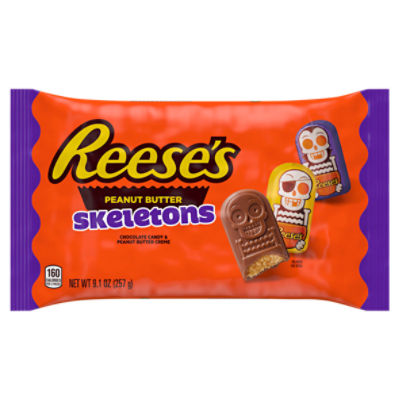 REESE'S Chocolate Peanut Butter Creme Skeletons, Halloween Candy Bag, 9.1 oz