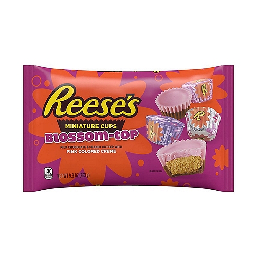 Reeses Peanut Butter Miniature Cups, Blossom Tops, Pink Colored Creme. 9.3 oz.