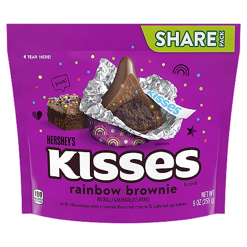 HERSHEY'S KISSES Rainbow Brownie Flavored Candy Share Pack, 9 oz