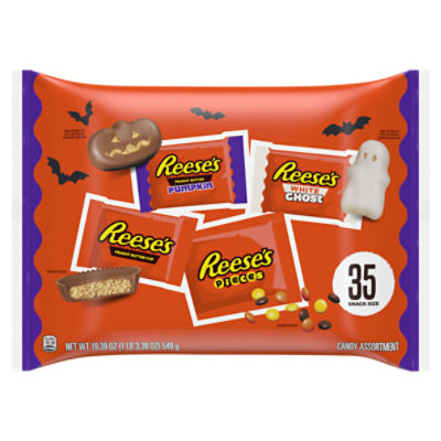 REESE'S Assorted Peanut Butter Snack Size, Halloween Candy Bag, 19.39 oz