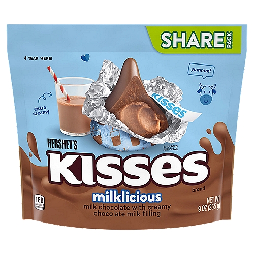 HERSHEY'S KISSES Milk Chocolate with Creamy Chocolate Milk Filling Blue Foil Candy Share Pack, 9 oz