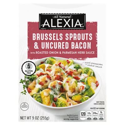 Alexia Gluten Free Brussels Sprouts & Uncured Bacon with Roasted Onion & Parmesan Herb Sauce, 9 oz