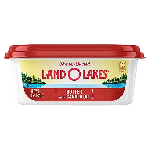 Land O Lakes® Butter with Canola Oil gives you the fresh buttery taste you love with the spreadable convenience you want, right out of the refrigerator. Spread it onto soft, homemade pancakes and watch it melt down the sides. Spoon it into a hot skillet to give your steak a sizzling golden crust. Stir it into vegetables, or melt it over mountains of steaming mashed potatoes.