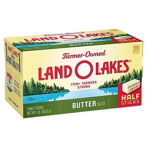 Land O Lakes® Salted Butter in Half Sticks is the all-purpose butter you love and trust, but in premeasured, easy-to-use half sticks. It's the original sweet cream butter made with farm fresh milk that never lets your taste buds down. Enjoy the buttery taste you love, spreadable right out of the fridge. Salted butter complements the classics, like grilled cheese sandwiches with a golden, crispy edge, or pan fried steak, seared to perfection. Plus, every stick comes with our FlavorProtect® Wrapper to protect the pure dairy flavor you love.