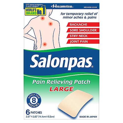 Salonpas Pain Relieving Patch, 8-Hour Pain Relief - 6 Large Patches