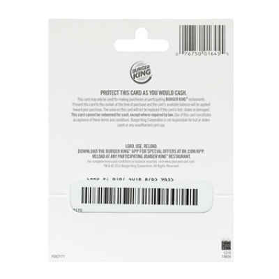 Burger King $15 Gift Card, 1 each