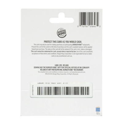 Burger King $25 Gift Card, 1 each