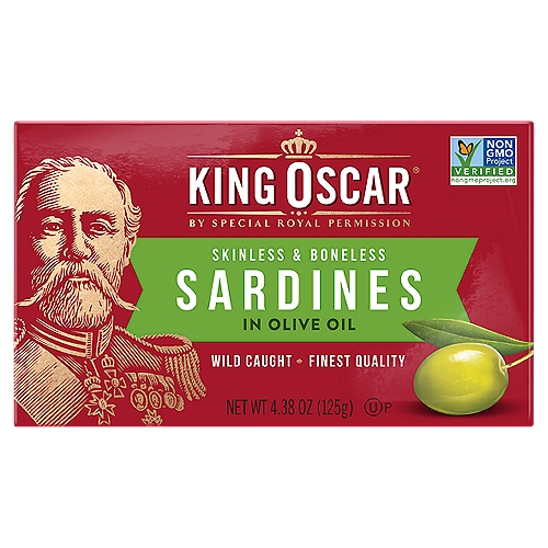 King Oscar Skinless & Boneless Sardines in Olive Oil, 4.23 oz
King Oscar® Skinless & Boneless Sardines are made from premium quality small pilchard, wild-caught in the Atlantic Ocean. Always hand-packed and kosher-certified.