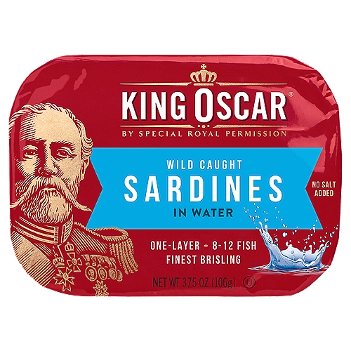 King Oscar Sardines in Water, 3.75 oz
Wild-caught, wood-smoked, and hand-packed for generations, King Oscar® Brisling sardines have been a Norwegian tradition since 1902.