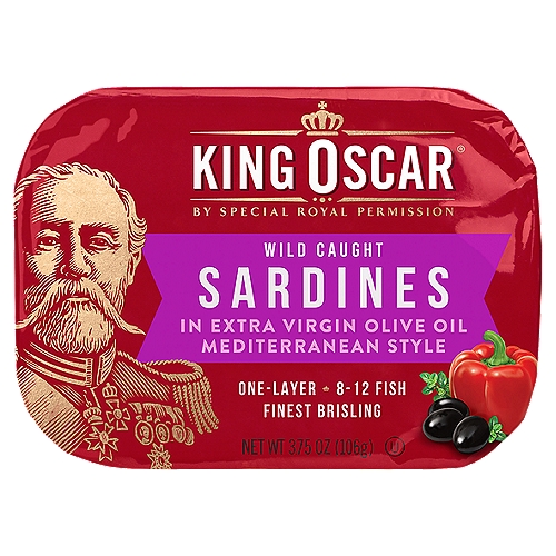 King Oscar Sardines in Extra Virgin Olive Oil Mediterranean Style, 3.75 oz