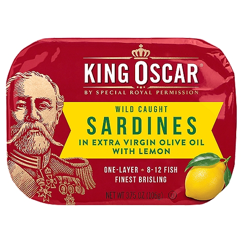 King Oscar Wild Caught Sardines in Extra Virgin Olive Oil with Lemon, 3.75 oz
Finest Brisling Sardines