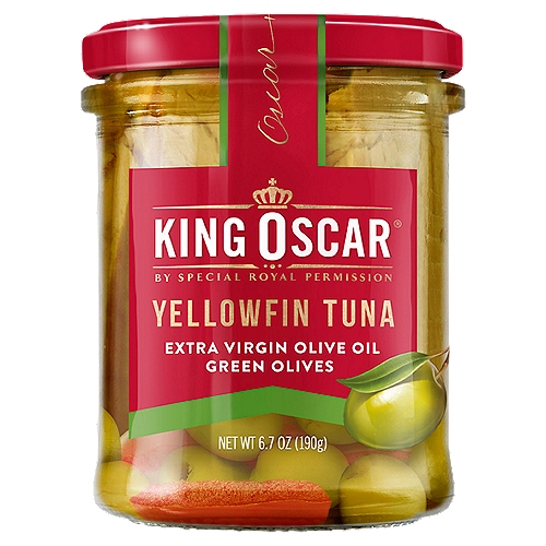 King Oscar Yellowfin Tuna in Extra Virgin Olive Oil with Green Olives, 6.7 oz