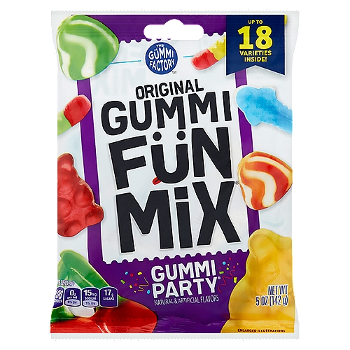 The Gümmi Factory Gummi Party Original Gummi Fün Mix, 5 oz
Invite your taste buds to a party with a New Original Gummi Funmix®. Bursting with up to 18 mouth-watering varieties, there's a party in every pack. So, rip one open today and get the Party Started!™
Gummi bears, Gummi Swirlz™, gummi cherries, gummi sharks, gummi worms