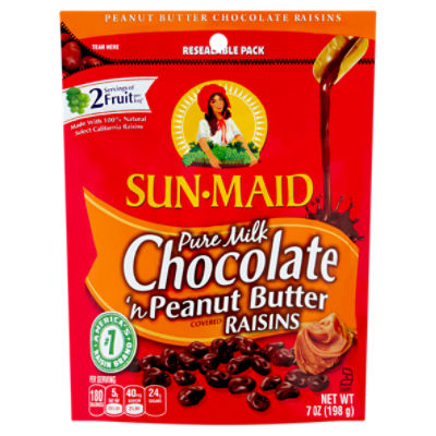 SunMaid Pure Milk Chocolate 'n Peanut Butter Covered Raisins, 7 oz
