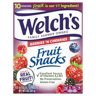 Welch's Berries 'n Cherries Fruit Snacks, 0.8 oz, 10 count, 8 Ounce