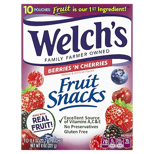 Welch's Berries 'n Cherries Fruit Snacks, 0.8 oz, 10 count
