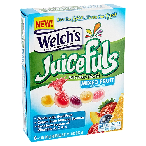 Welch's Juicefuls Mixed Fruit Juicy Fruit Snacks, 1 oz, 6 count
See the Juice... Taste the Fruit™

Fruit is our 1st Ingredient!™