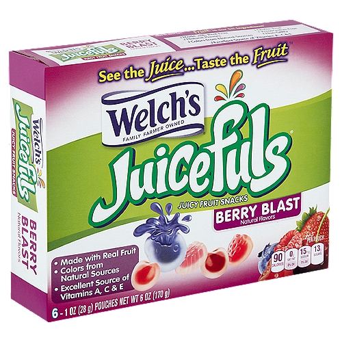 Welch's Juicefuls Berry Blast Juicy Fruit Snacks, 1 oz, 6 count
See the Juice...Taste the Fruit™

Fruit is our 1st Ingredient!™