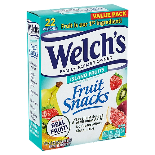 Welch's Island Fruits Fruit Snacks Value Pack, 0.9 oz, 22 count
These fruit snacks are not intended to replace fresh fruit in the diet.