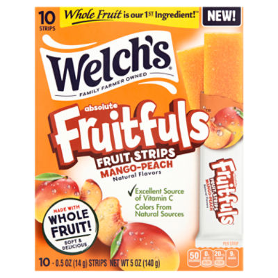 Welch's Mango-Peach Absolute Fruitfuls Fruit Strips, 0.5 oz, 10 count