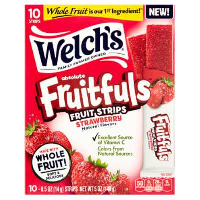 Welch's Strawberry Absolute Fruitfuls Fruit Strips, 0.5 oz, 10 count