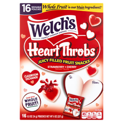 Welch's HeartThrobs Strawberry Cherry Juicy Filled Fruit Snacks, 0.5 oz, 16 count