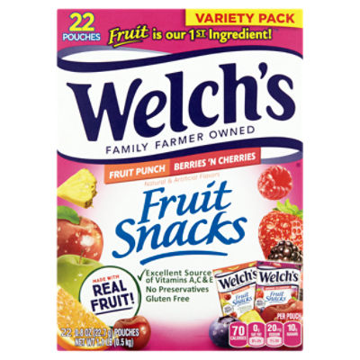 Welch's Fruit Punch & Berries 'n Cherries Fruit Snacks Variety Pack, 0.8 oz, 22 count