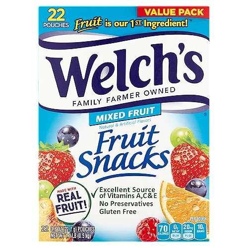 Welch's Mixed Fruit Fruit Snacks Value Pack, 0.8 oz, 22 count