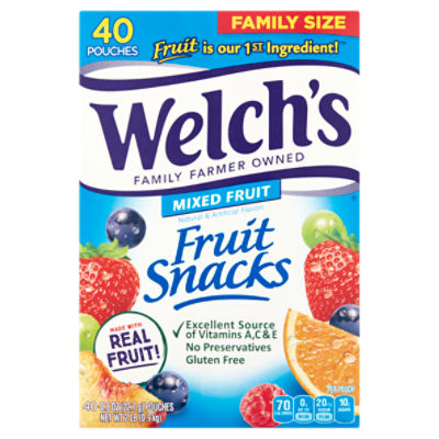 Welch's Mixed Fruit Fruit Snacks Family Size, 0.8 oz, 40 count, 32 Ounce