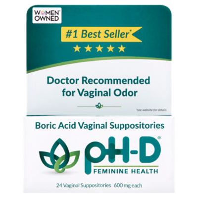 pH-D Feminine Health Boric Acid Vaginal Suppositories, 600 mg, 24 count