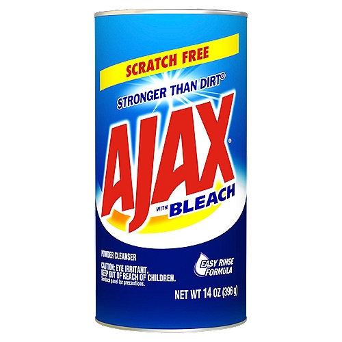 Ajax Powder Cleanser with Bleach Multi-Purpose Cleaner - 14 ounce
The Ajax Powder cleanser is especially designed as an easy rinse, scratch-free formula that can help you clean a wide variety of appliances in your home. From chrome to porcelain, from ceramic tile to pots, pans and bathroom fixtures, as well as other durable surfaces, Ajax Powder Cleanser will help you leave your home shiny and clean.

cleanser, powder, dirt, shiny, scratch, pots, pans, porcelain, bathroom, ceramic, tiles, outdoor

Stronger than Dirt®