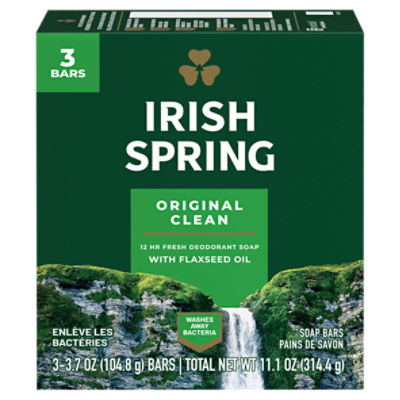 Irish Spring Original Clean Deodorant Bar Soap for Men, 3.7 oz, 3 Pack