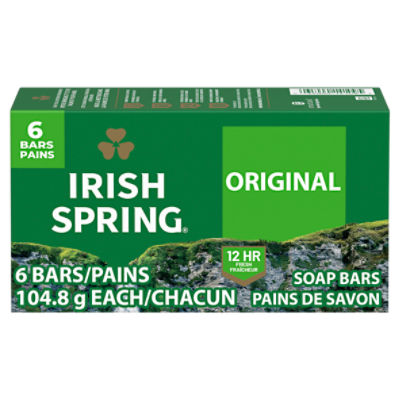 Irish Spring Original Deodorant Bar Soap for Men, 12 Hour Fresh Deodorant Soap, 3.7 oz Bar (6 Pack)