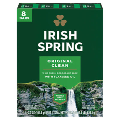 Irish Spring Original Clean Deodorant Bar Soap for Men, 3.7 oz, 8 Pack -  Fairway