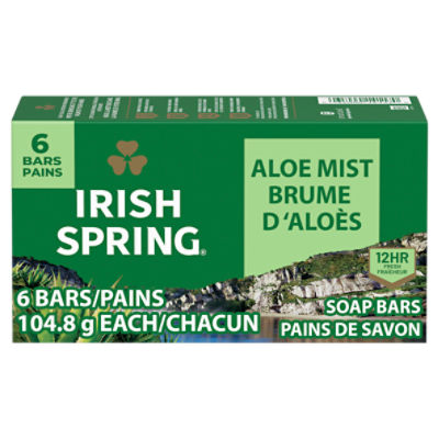 Irish Spring Aloe Mist Deodorant Bar Soap for Men, 12 Hour Fresh Deodorant Soap, 3.7 oz Bar (6 Pack)