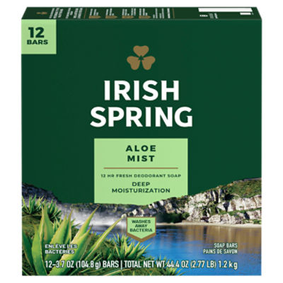 Irish Spring Aloe Mist Deodorant Bar Soap for Men, 3.7 oz, 12 Pack