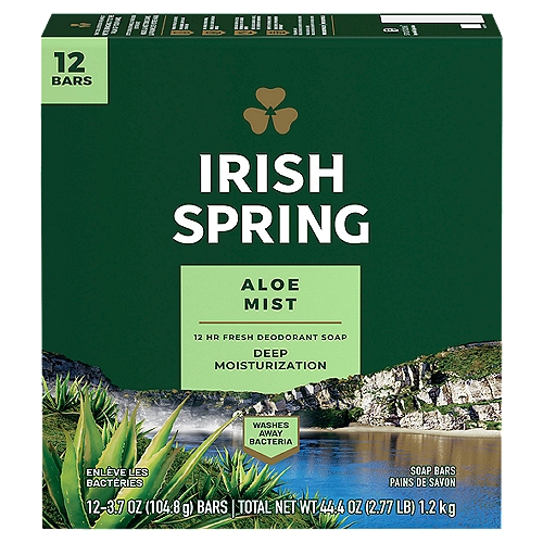 Irish Spring Aloe Mist Deodorant Bar Soap for Men, 3.7 oz, 12 Pack