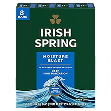 Irish Spring Moisture Blast Deodorant Bar Soap for Men, 3.7 oz, 8 Pack, 3.7 Ounce