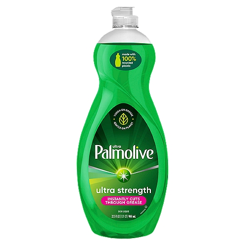 Palmolive Ultra Dishwashing Liquid Dish Soap, Ultra Strength Original- 32.5 Fluid Ounce
Palmolive Ultra Strength Liquid Dish Soap is the grease fighting dish soap you know and trust. From stuck-on food to your greasiest dishes, we're there to help you tackle tough messes. While Palmolive Ultra is tough on grease, it is made to be gentle on the earth with biodegradable cleaning ingredients and sustainable packaging. Make a difference at home and on the environment with Palmolive Ultra.

concentrated concentrate liquid dish soap dishwashing detergent hand hypoallergenic natural organic moisturizing cuts grease mild scent cleans dishes grime environmentally friendly wash pots pans stuck on food

10x grease fighting action†
†works in 10 ways to fight grease