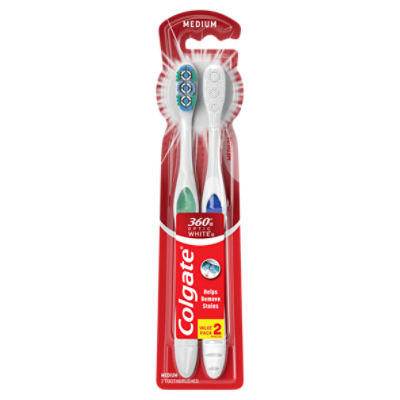 Colgate 360° Optic White Whitening Medium Toothbrush - 2 Count