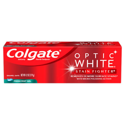 Colgate Optic White Stain Fighter Fresh Mint Gel Whitening Toothpaste 4.2 oz, 4.2 Ounce