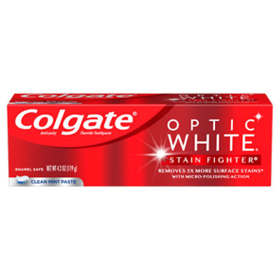 Colgate Optic White Stain Fighter Whitening Toothpaste with Clean Mint Flavor 4.2oz